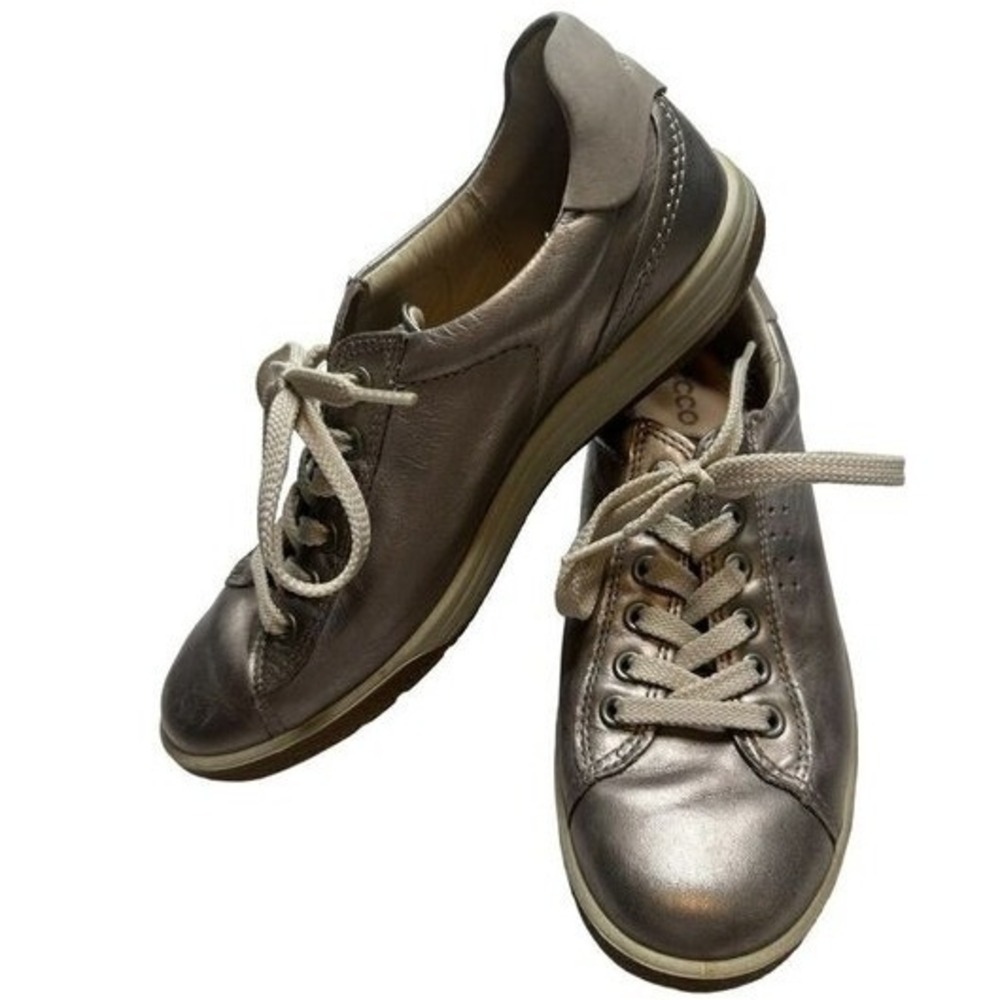 ECCO‎ Chase II Moon Rock leather Sneakers Pewter Lace Up Low Top